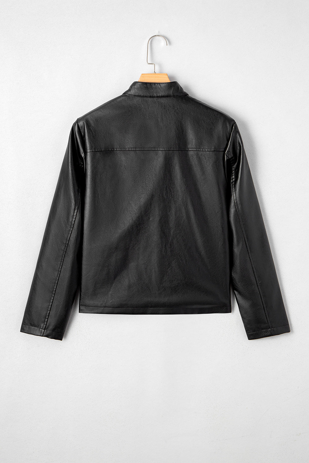Black Faux Leather Buttoned Front Boxy Jacket ac165ce6401b3018