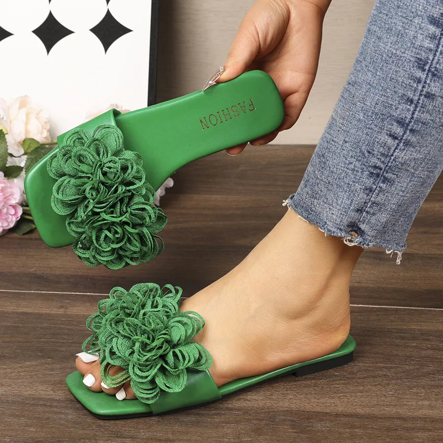Floral Embellished Flat Sandals Green ac19da37-9340-4af5-a8be-fc8851825437-Max-Origin