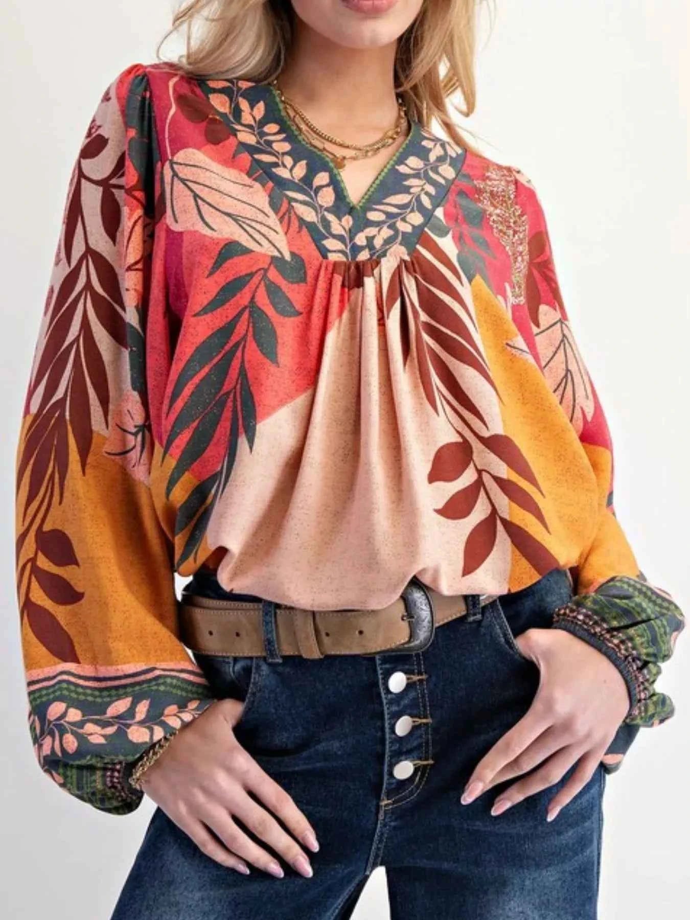 Tropical Print Balloon Sleeve Blouse Yellow ac1fcf5e-54ed-41f9-ade2-e1070033cc1a-Max-Origin