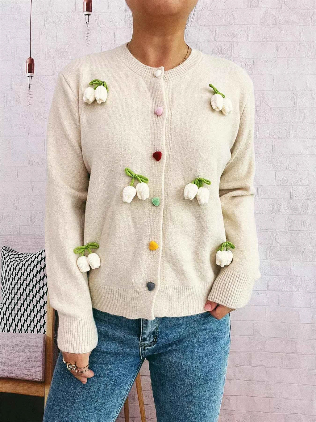 Flower Button Up Long Sleeve Cardigan ac22c69b912946d3bc355c78c7685b48-Max-Origin