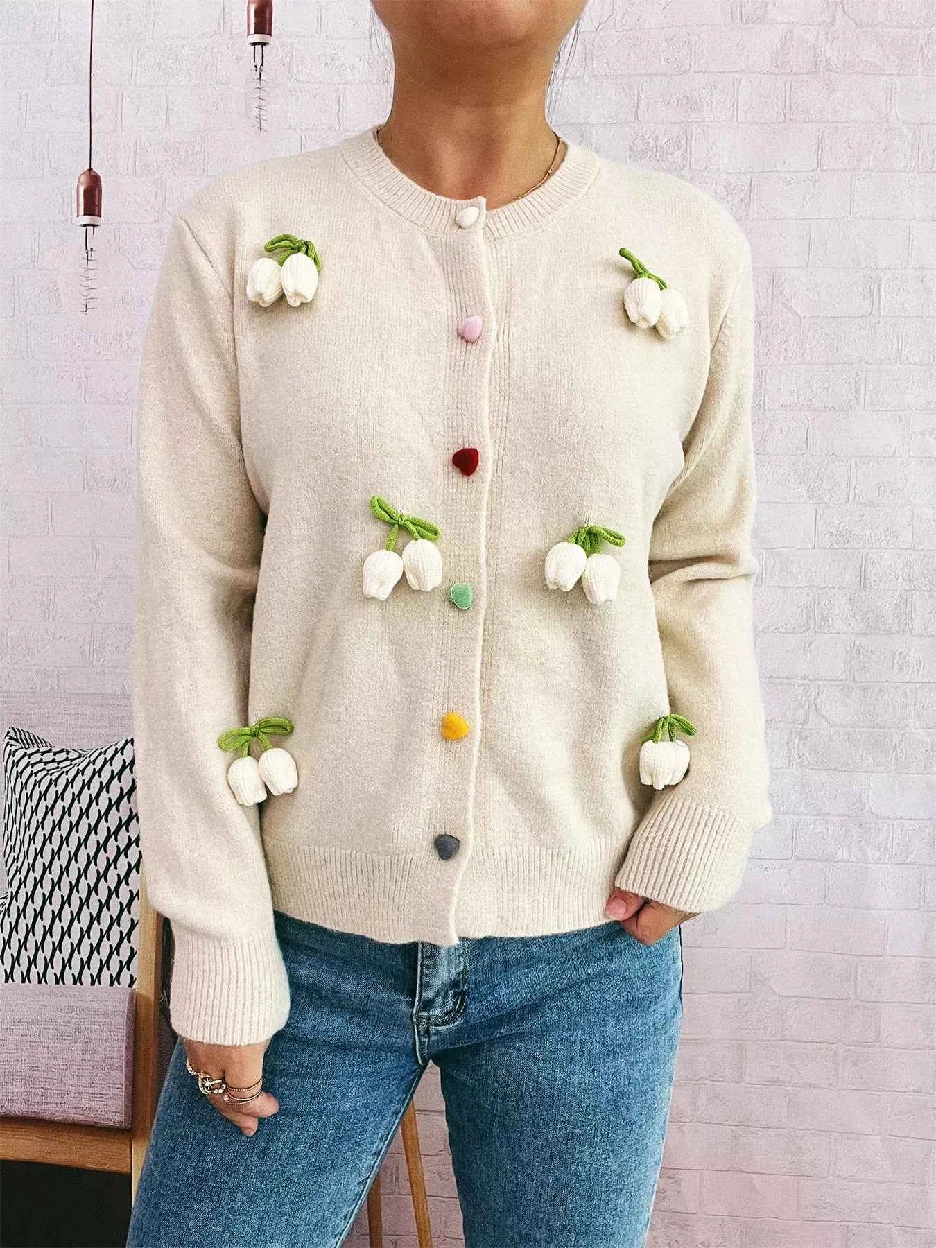 Flower Button Up Long Sleeve Cardigan ac22c69b912946d3bc355c78c7685b48-Max-Origin