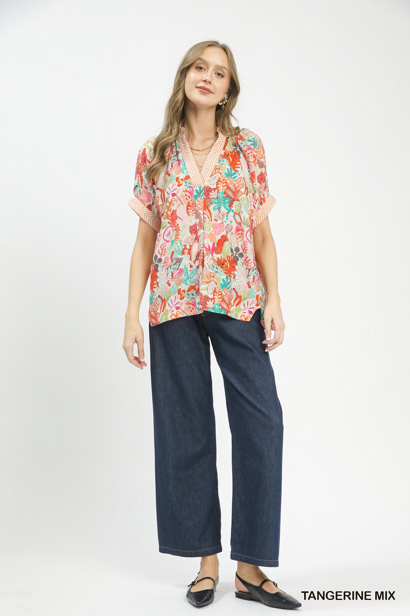 Umgee Mix Boho Printed V-Neck Top ac25a10e-502c-4e57-9341-a38fd59d0ab9-Max