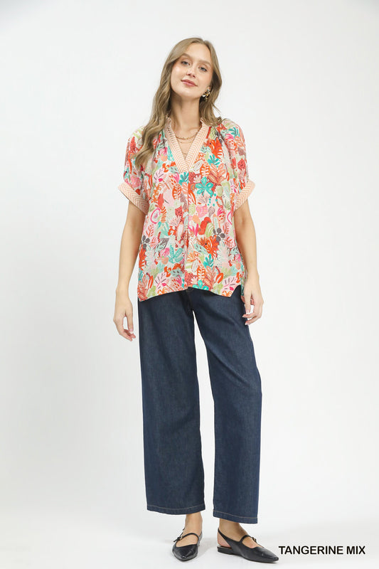 Mix Boho Printed V-Neck Top ac25a10e-502c-4e57-9341-a38fd59d0ab9-Max