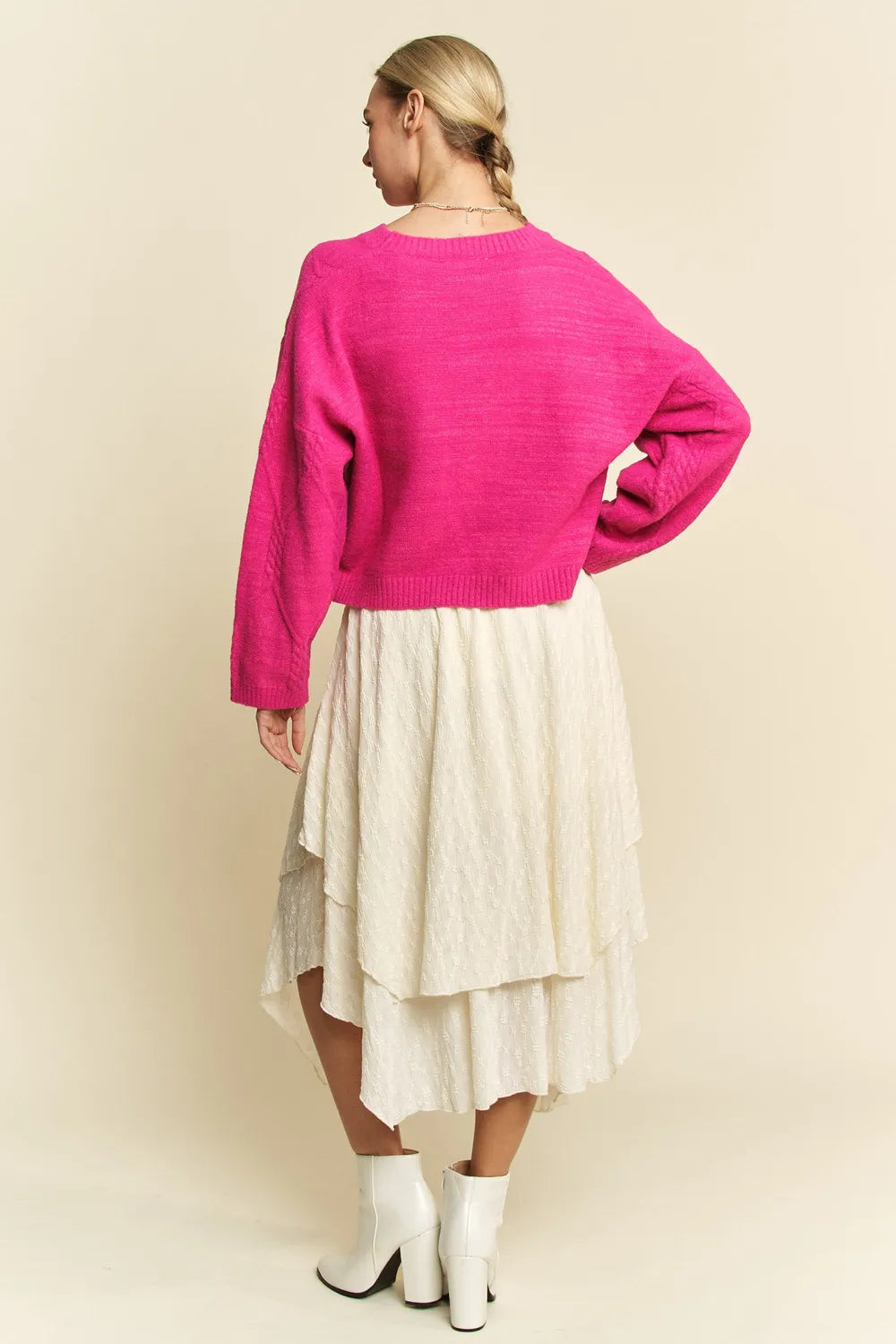 Davi & Dani Diamond Cable Pattern Drop Shoulder Sweater ac29f44b-8f47-4123-9080-d96fc402a008-Max