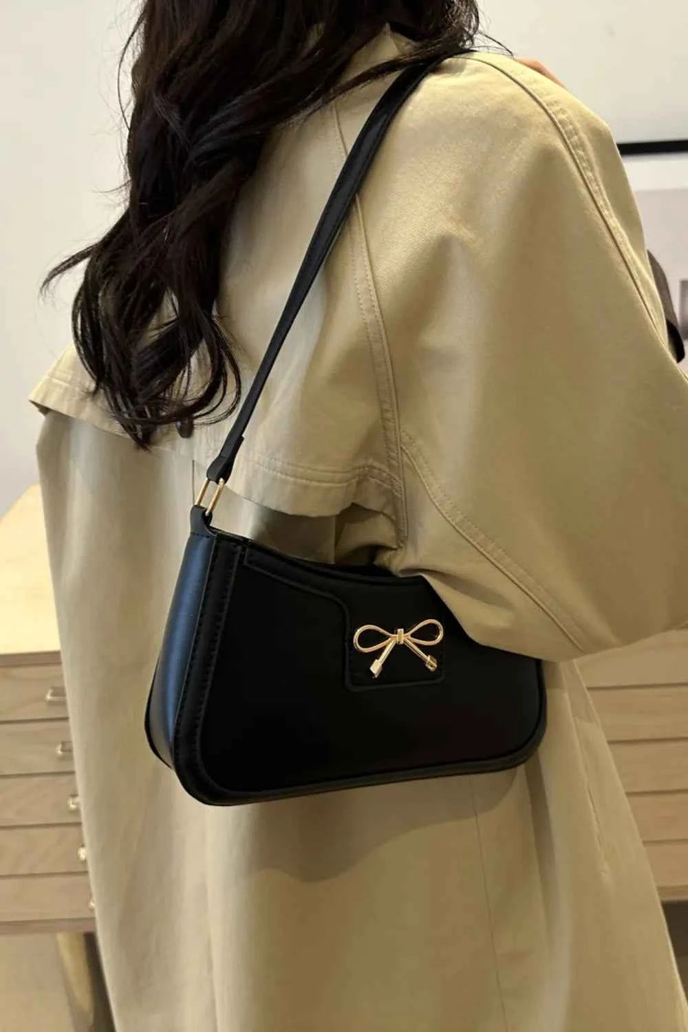 Bow Trim PU Leather Shoulder Bag ac308c3a-4f66-4db2-98b0-16a4969de4f2-Max