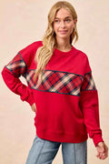 BiBi Christmas Theme Plaid Block Sweatshirt with Binding RED ac32362e04524dcb9e72ea96f8d0977f-Max-Origin