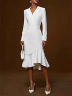 Ruffled Hem Long Sleeve Midi Blazer Dress White ac377187c6b649d6a0306e2a112e9dac-Max-Origin