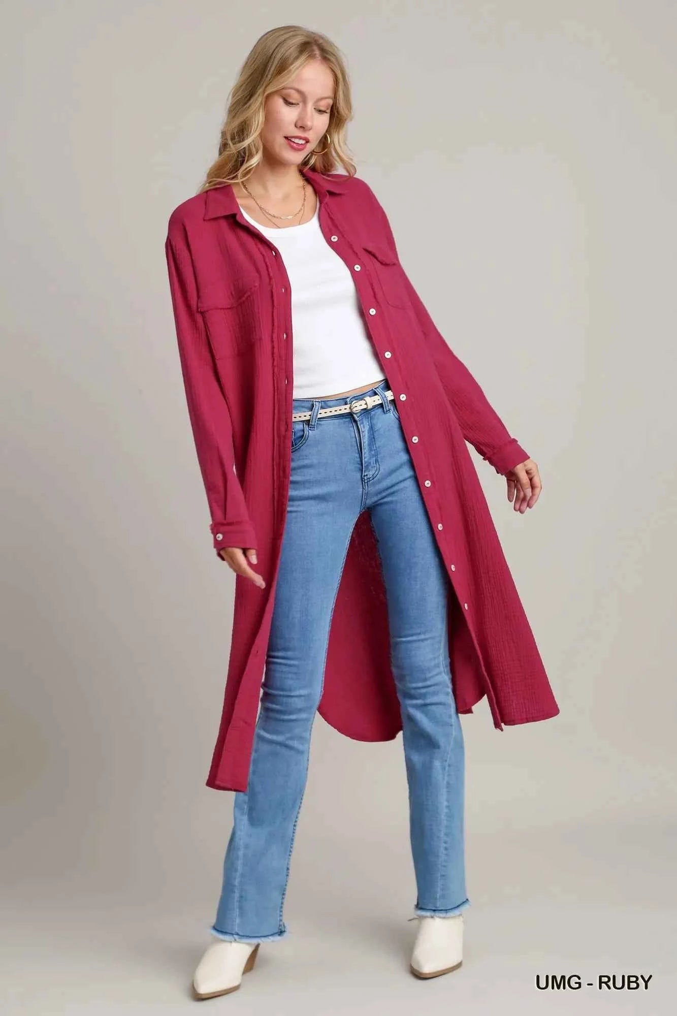 Umgee Cotton Gauze Button Down Shirt Dress ac44843e-103e-4d6e-b5f6-6290e73ea90a-Max-Origin