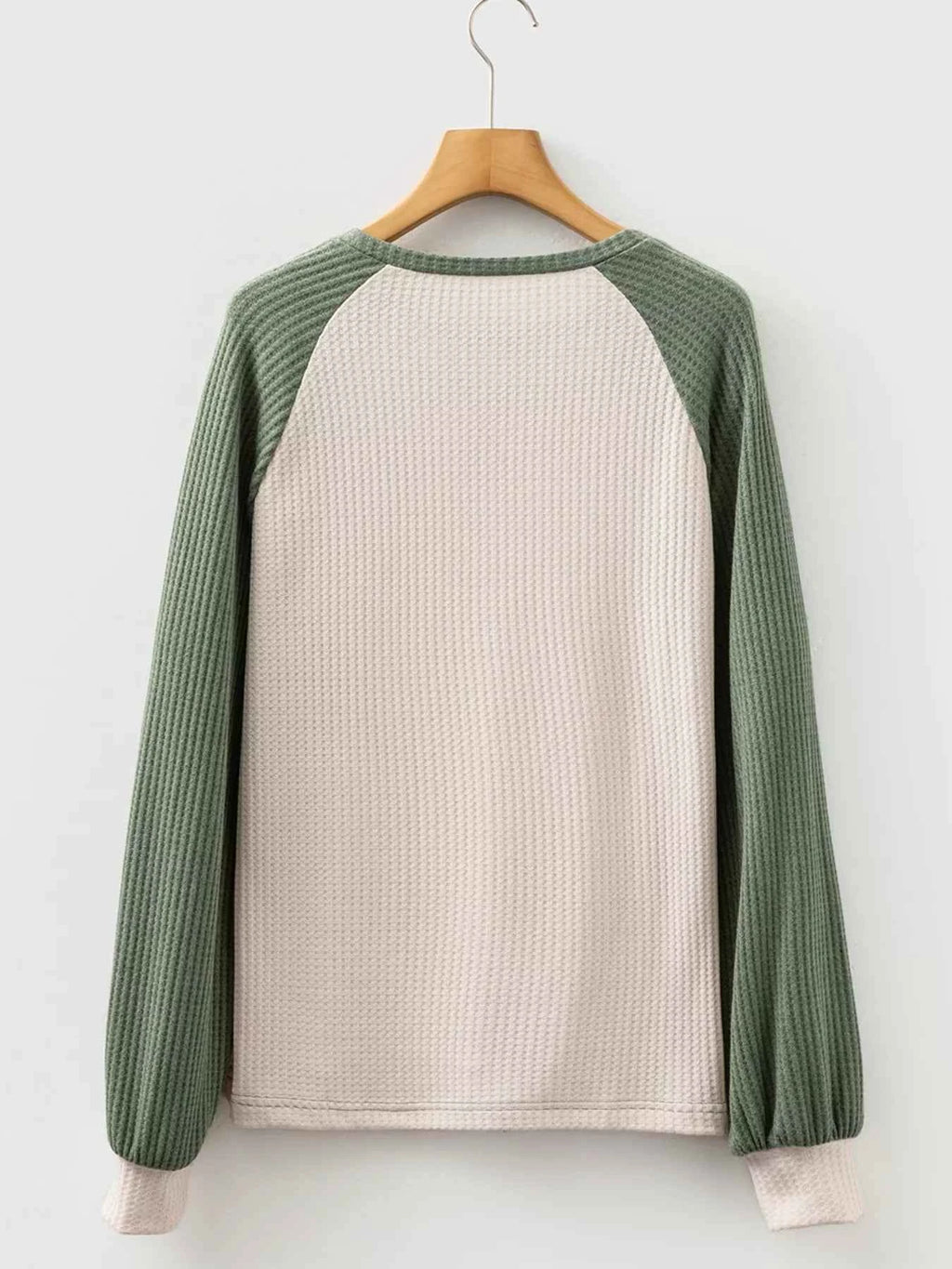 Waffle Color Block Raglan Sleeve Top ac47253a872b426da6b24c02a7a565c9-Max-Origin