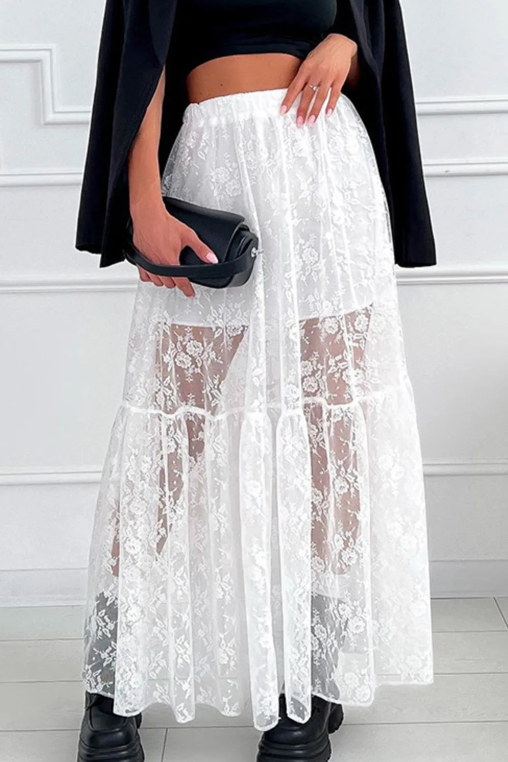 Lace Elastic Waist Maxi Skirt ac48994a-0729-4ebb-baba-8fb73e046ca7-Max