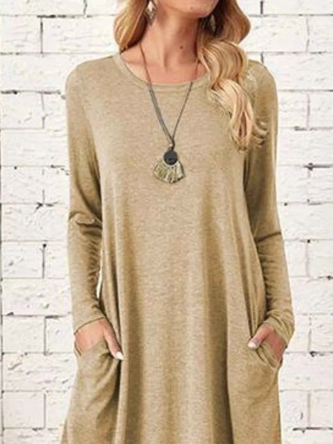 Casual Long Sleeve Pocket Midi Dress ac4b08da-4a18-460a-ad00-4ed0a8a1a15d-Max-Origin