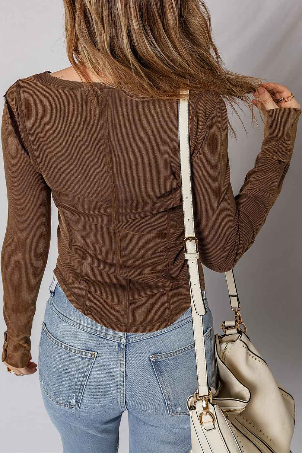 Burgundy Exposed Seam Ribbed Long Sleeve Top ac508451a7191e84