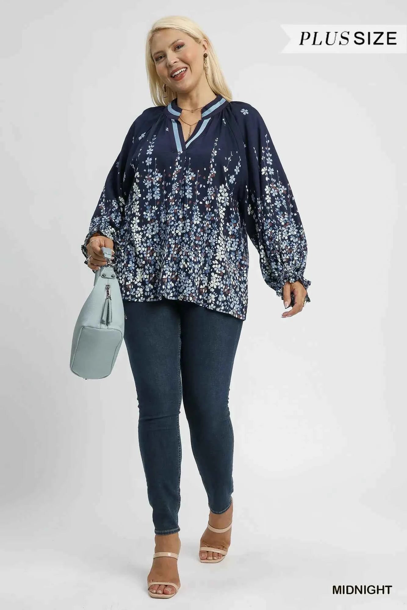 Umgee Full Size Floral Vine Print Blouse with Balloon Sleeves Plus Size ac563ffa-5cf6-47e8-bd5f-3781d75c8b94-Max-Origin