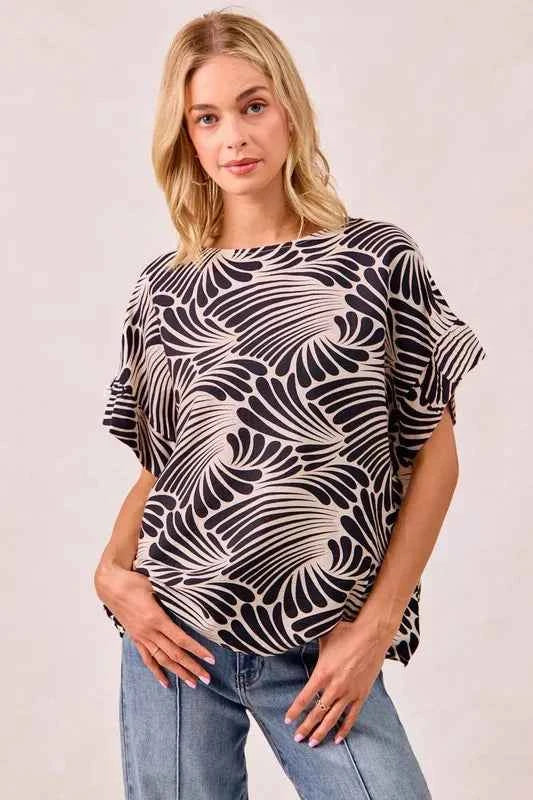 BiBi Print Woven Ruffled Sleeves Top ac5cd5cc-c481-491a-8f3c-891082db743a-Max-Origin