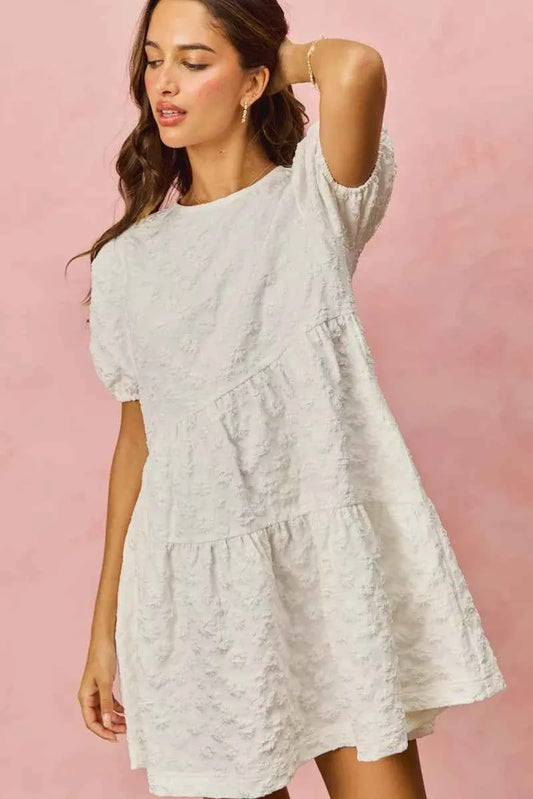 SO ME Floral Jacquard Diagnol Tiered Short Mini Dress ac5cda5c0f3648c98d78d6dab8eb47c6-Max-Origin