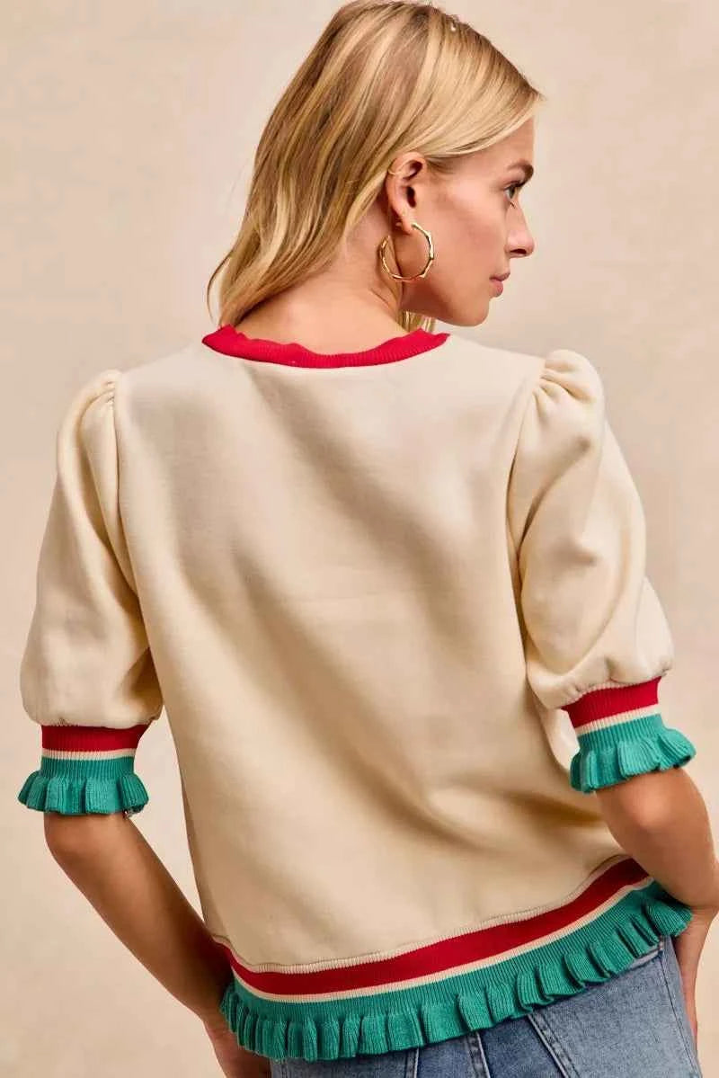 BiBi Christmas Merry Letter Patches Contrast Banded Top ac6c36497e95441c94fddb69d32662fc-Max-Origin