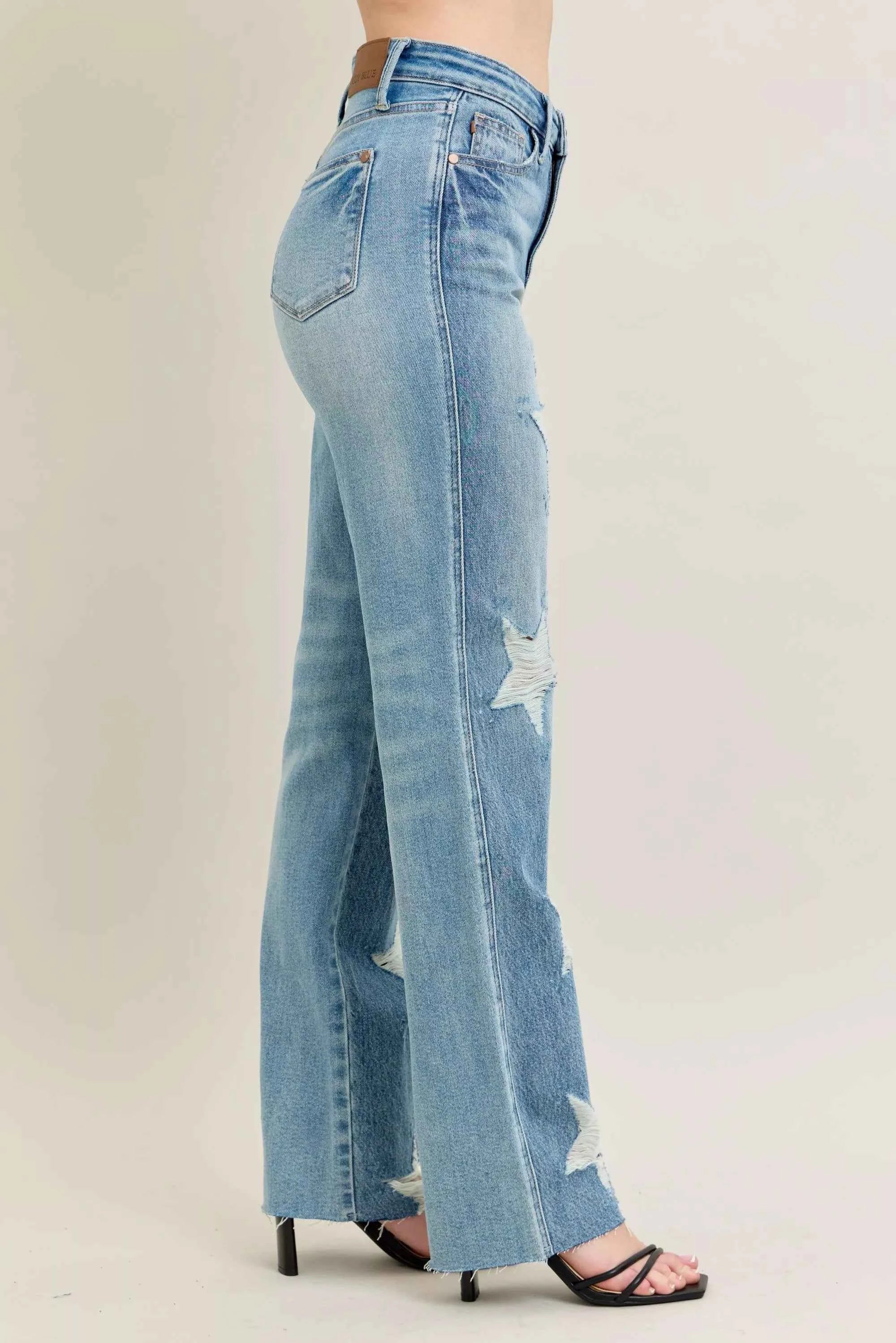 Judy Blue Full Size High Waist Rigid Magic Star Shaped Destroy 90's Straight Jeans Plus Size ac7122ad04c442bc9899651a5db8c52b-Max-Origin
