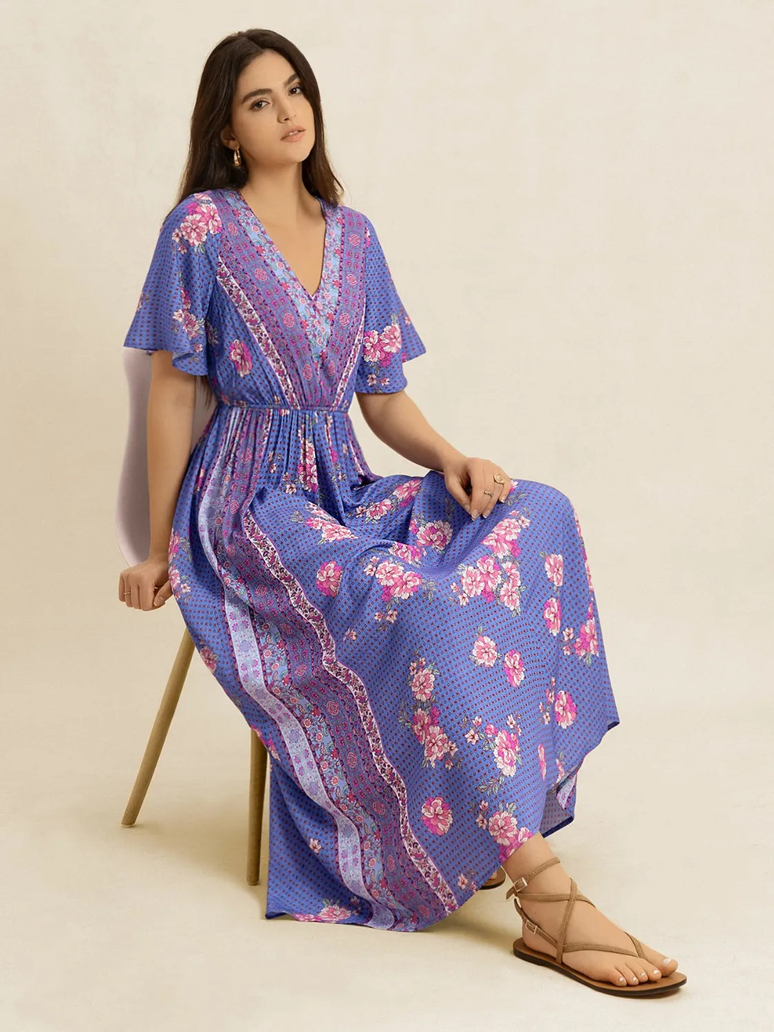 Printed Short Sleeve Midi Dress ac764cfc-51e4-4043-9765-0f8d4a45ef71-Max-Origin