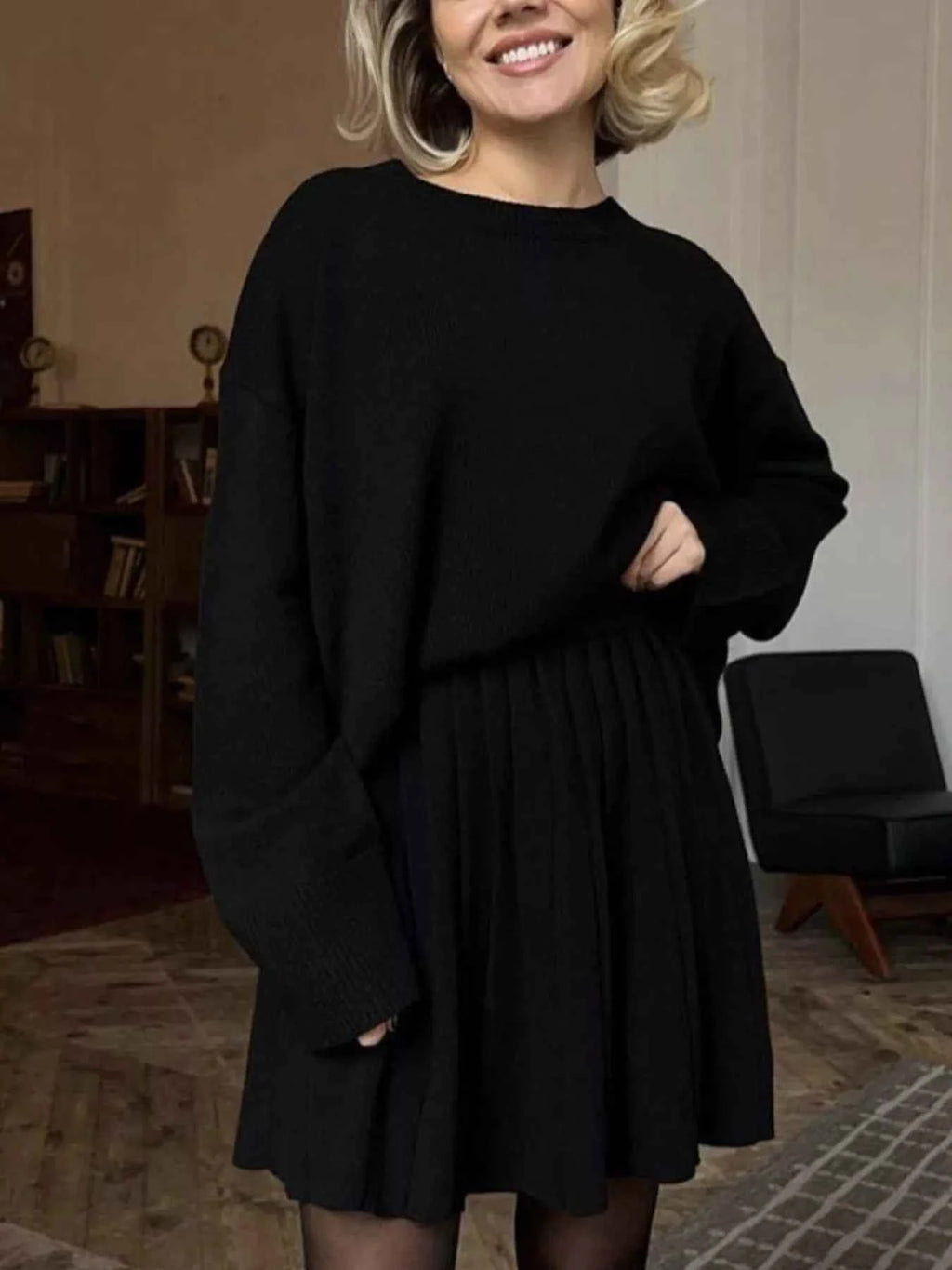 Round Neck Top and Pleated Skirt Sweater Set ac7a1895-33ce-48ad-a6ca-82be983d0ca0-Max-Origin