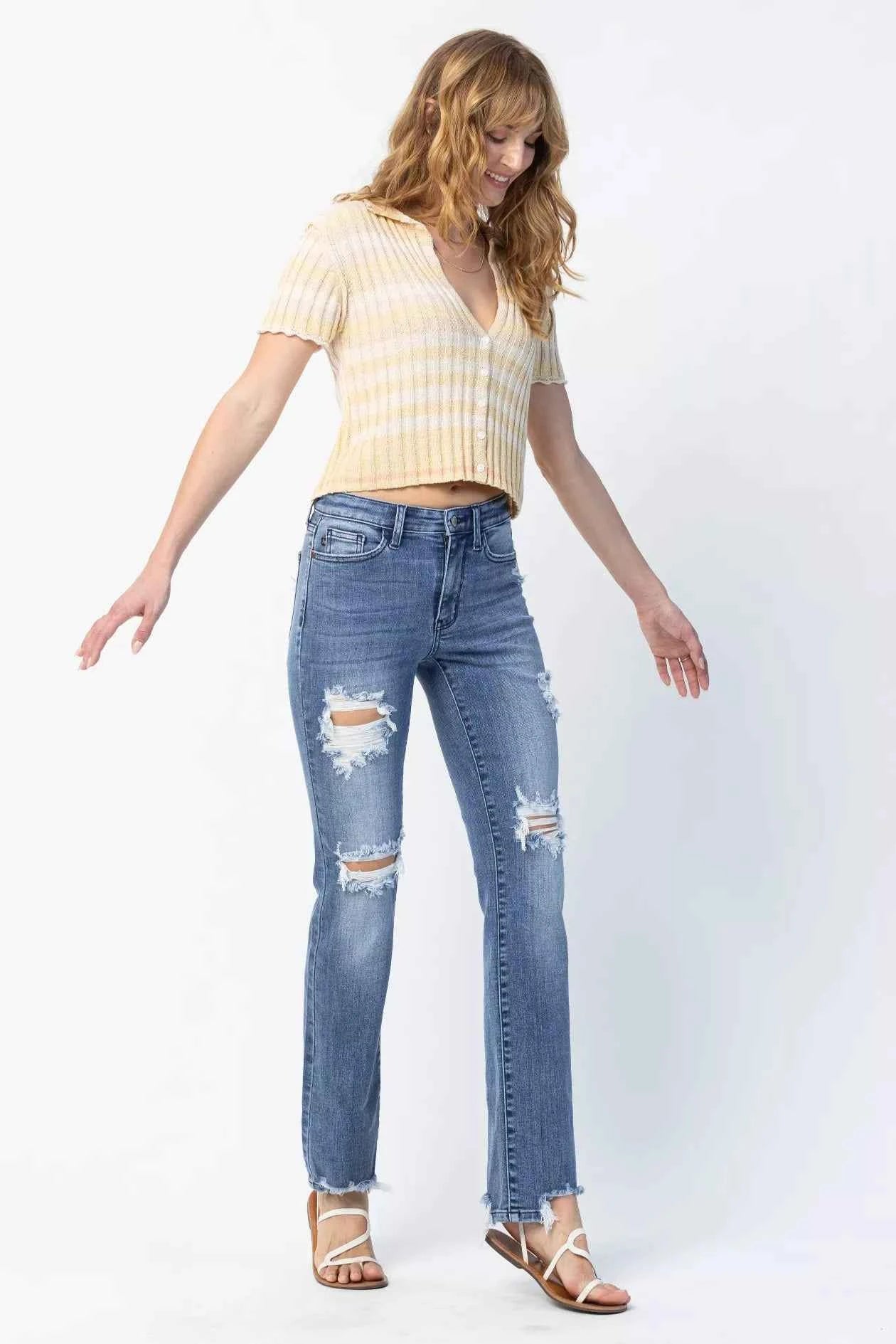 Judy Blue Full Size Mid Rise Destroy Straight Jeans Plus Size ac7d8420-180b-46b6-a631-559938c0fd63-Max-Origin