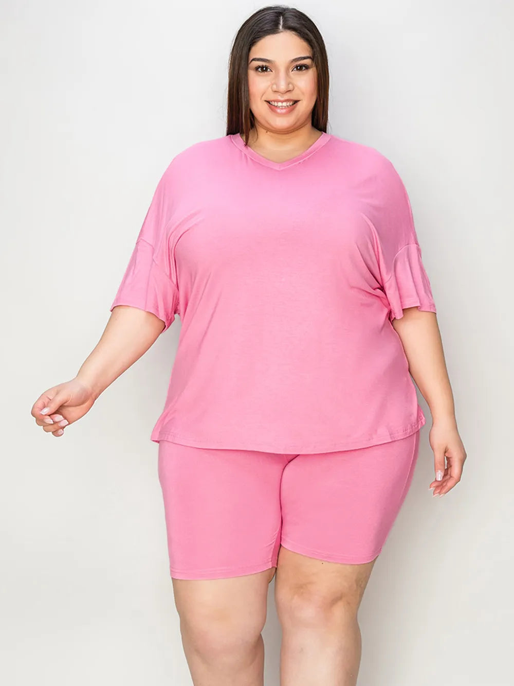 Basic Bae Full Size V-Neck Drop Shoulder T-Shirt and Shorts Set ac84ed61-2a1b-4454-b80c-8562555d485f-Max