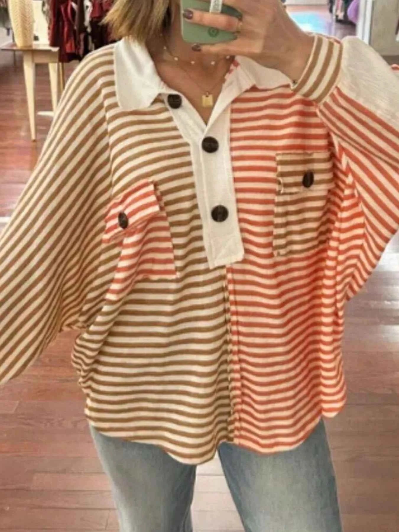 Striped Button Front Casual Top ac8f6007-c732-4663-8103-907be8b51461-Max-Origin