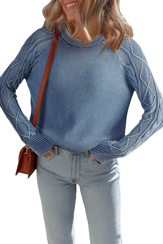 Ashleigh Blue Cable Knit Raglan Sleeve Casual Sweater ac8fe5e028f6547c