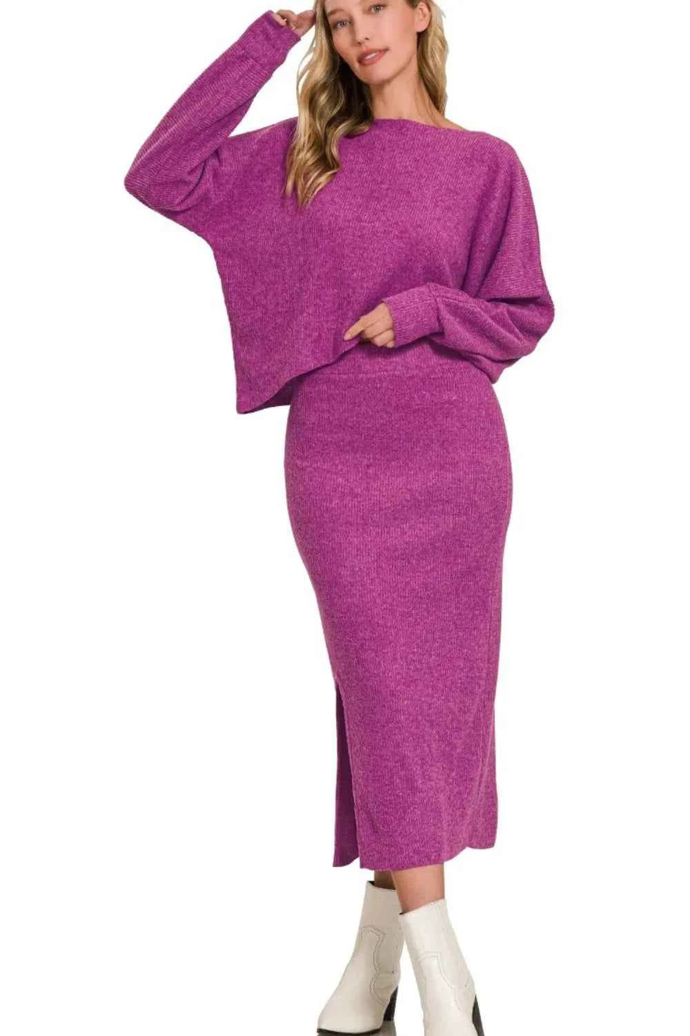 Zenana Ribbed Asymmetric Hem and Sleeve Top & Skirt Set LT PLUM ac9317cb-5345-442a-9a2e-8e1bd964ddb8-Max-Origin