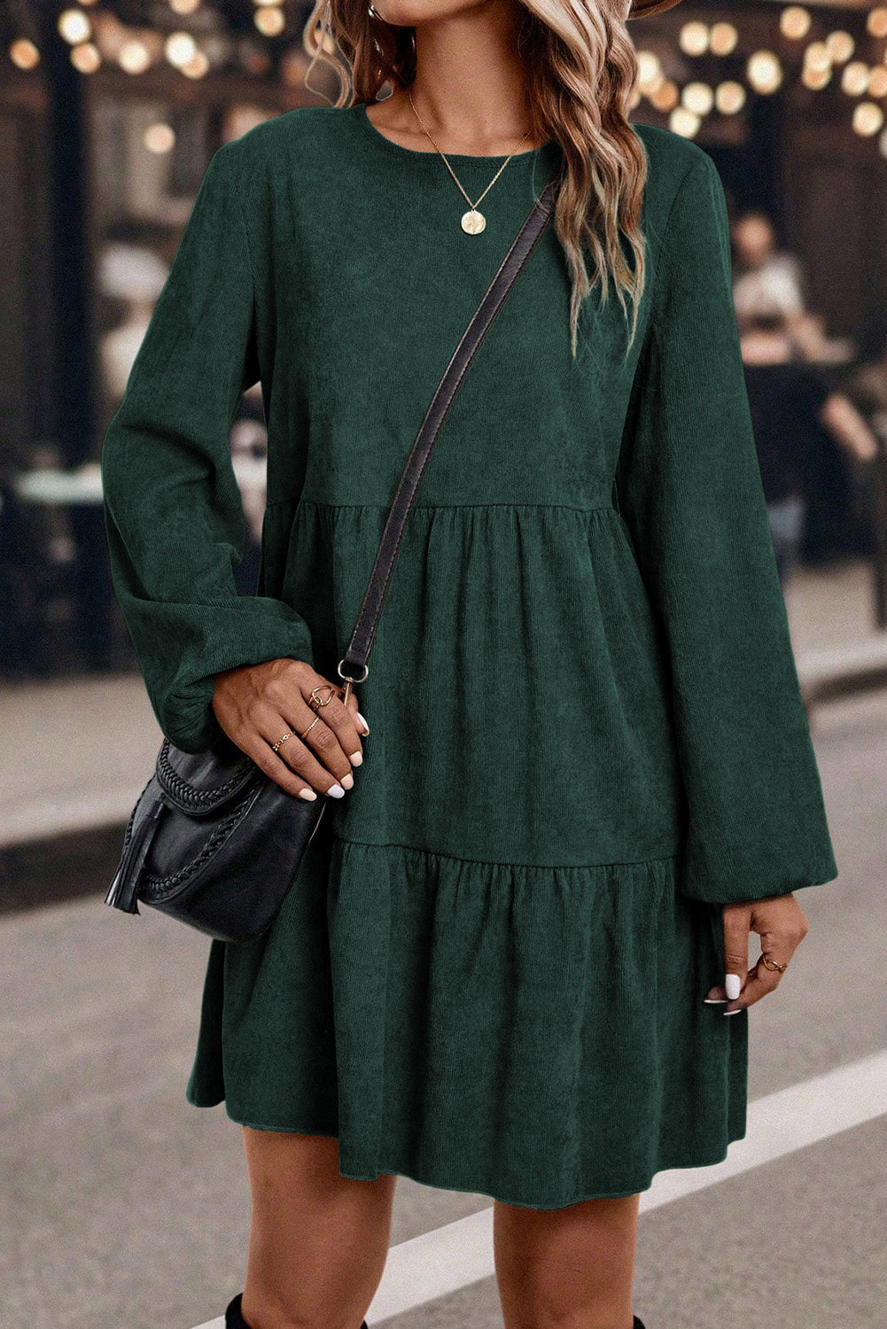 Dark Brown Lantern Sleeve Tiered Mini Dress ac9746911ab995b9