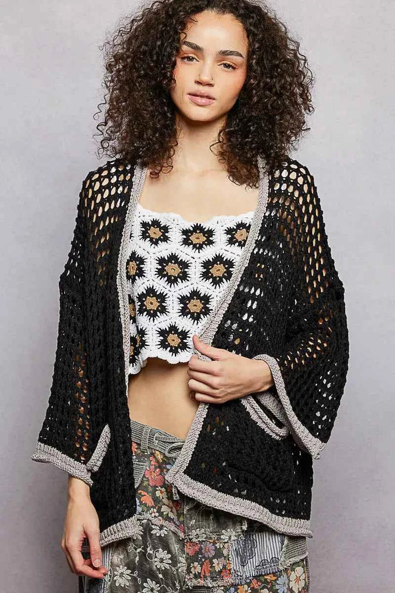 POL Open Front Openwork Cardigan with Contrast Trim ac9bf55a-96e8-41a4-87fe-f5edd82f5c23-Max-Origin