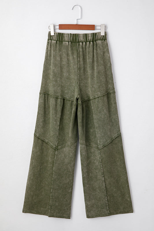 Vineyard Green Mineral Wash Tiered Wide Leg Patchwork Drawstring Pants ac9c9b17f975a824