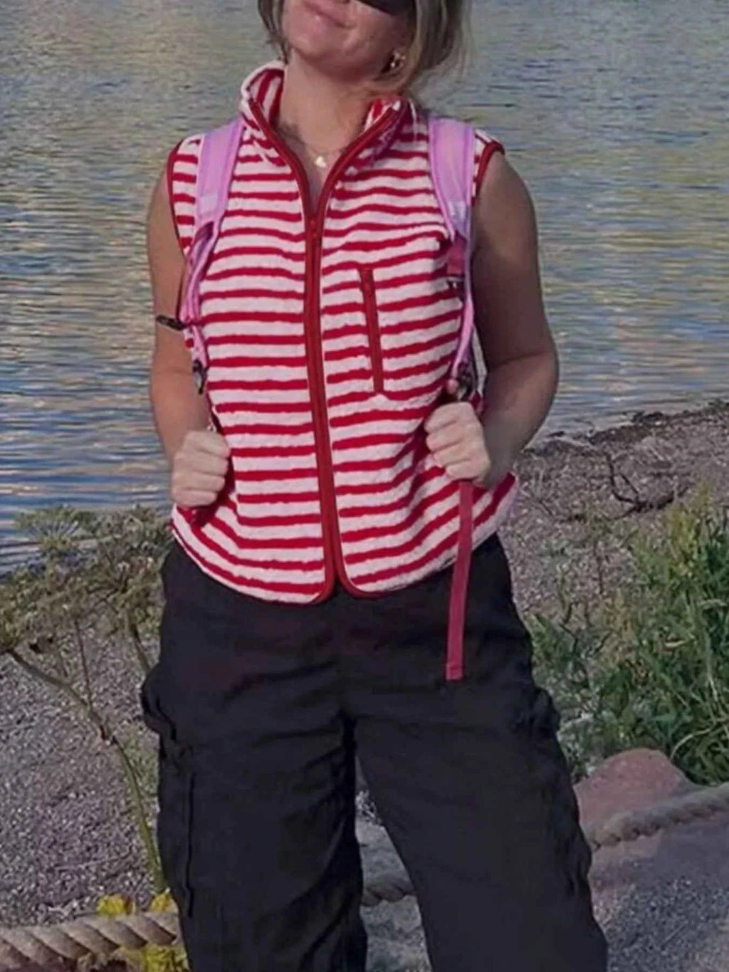 Striped Fleece Zip-Up Vest Coat Strawberry aca0f8f1-4cab-4112-b4f9-42ce1a4c88eb-Max-Origin