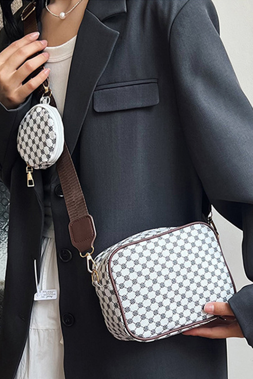 Coffee Geometric Pattern Shoulder Bag With Coin Purse aca3e433f9600b53