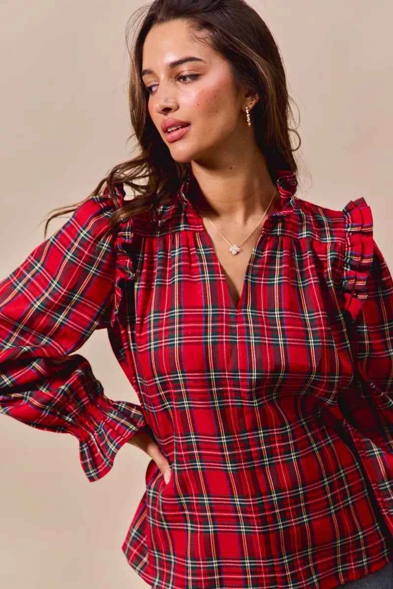 SO ME Christmas Checkered Plaid Smocked Blouse aca50c8be8e044c9bc49d7bdfaedb446-Max-Origin