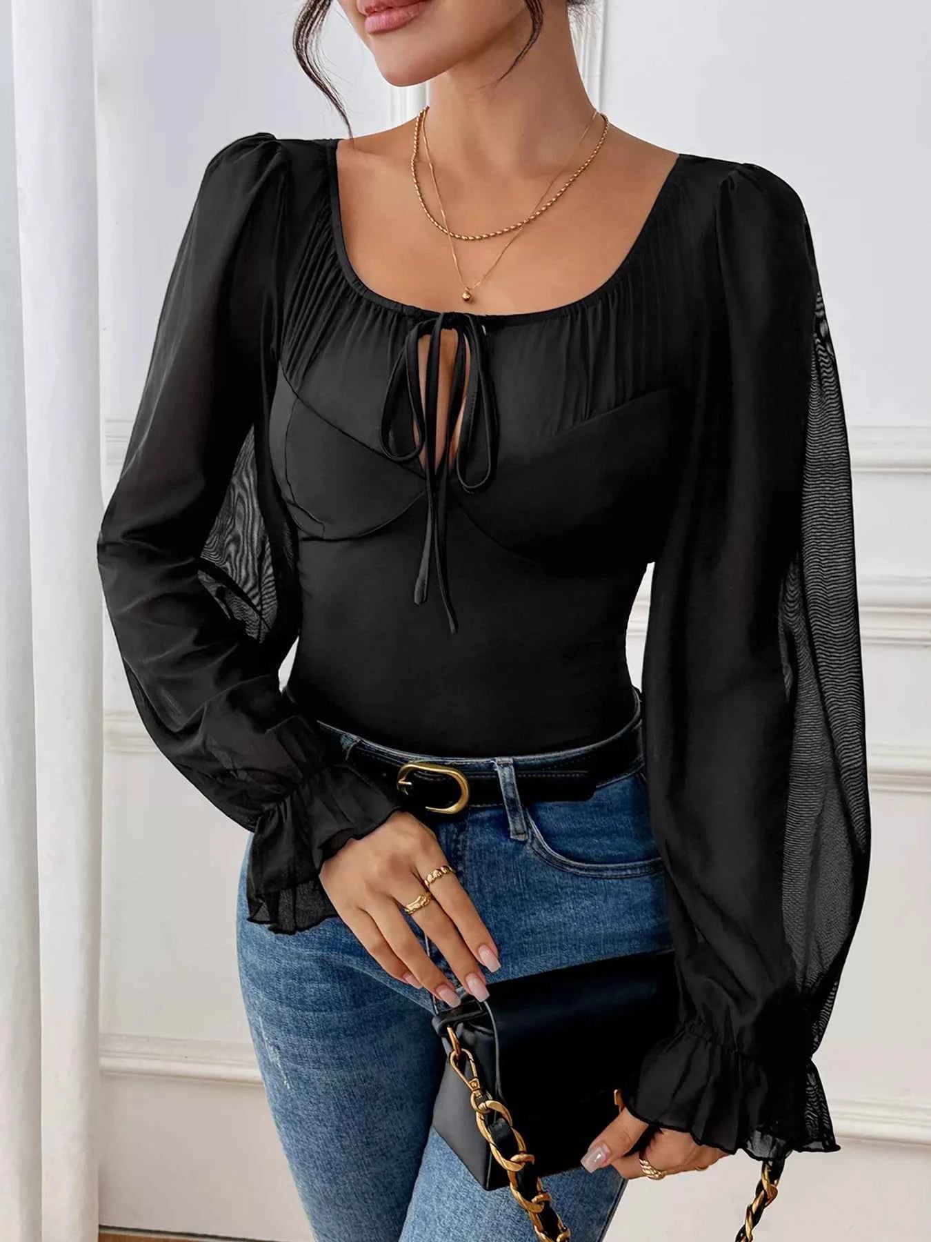 Tie Front Flounce Sleeve Bodysuit aca978185f6941268c5f8b72ceff26d0-Max-Origin