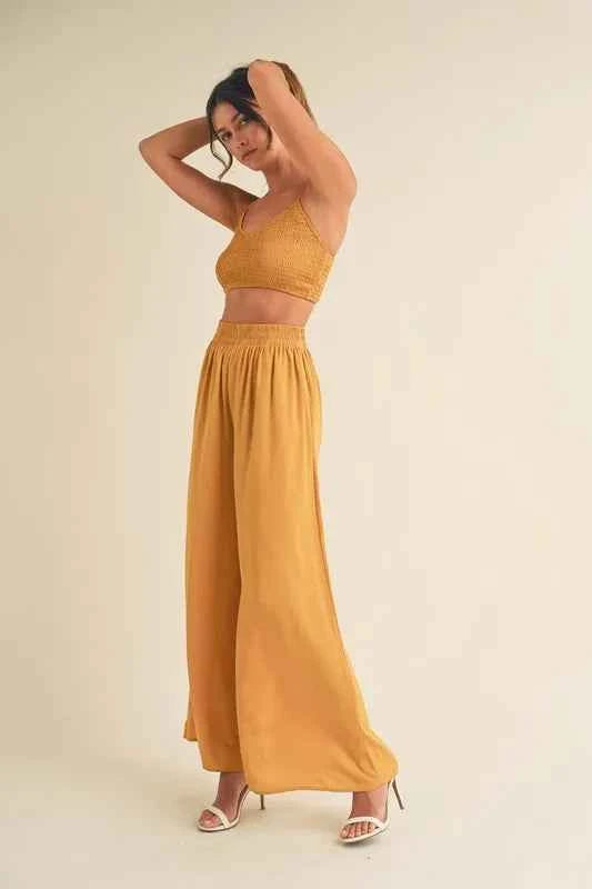 MABLE Smocked Bralette Crop Top and Wide Leg Pants Set acaba881b03745f3b63ec13f335a9408-Max-Origin