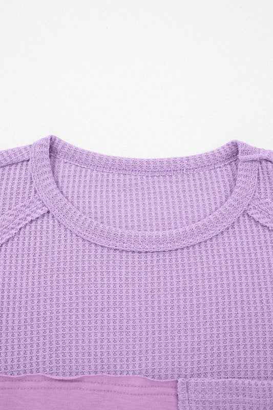 Colorblock Waffle Knit Patchwork Long Sleeve Top acb5be3f-1604-4e5b-b48c-861a03b0b44d