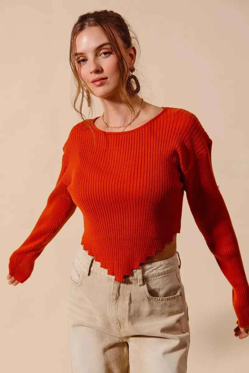 SO ME Rib Knitted Crop Sweater Top With Shaped Hem acbb9b56-c699-4e31-87dc-c5ee571ec09d-Max-Origin