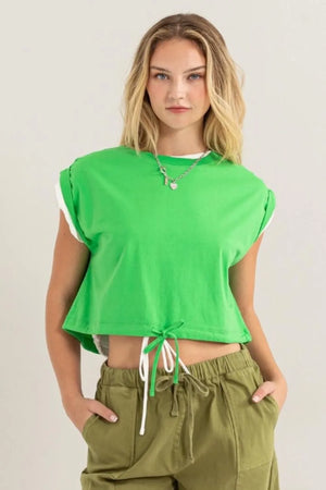 Drawstring Hem Crop Top Green acbbcb58-7007-4145-b62f-3549d5a1e5ee-Max