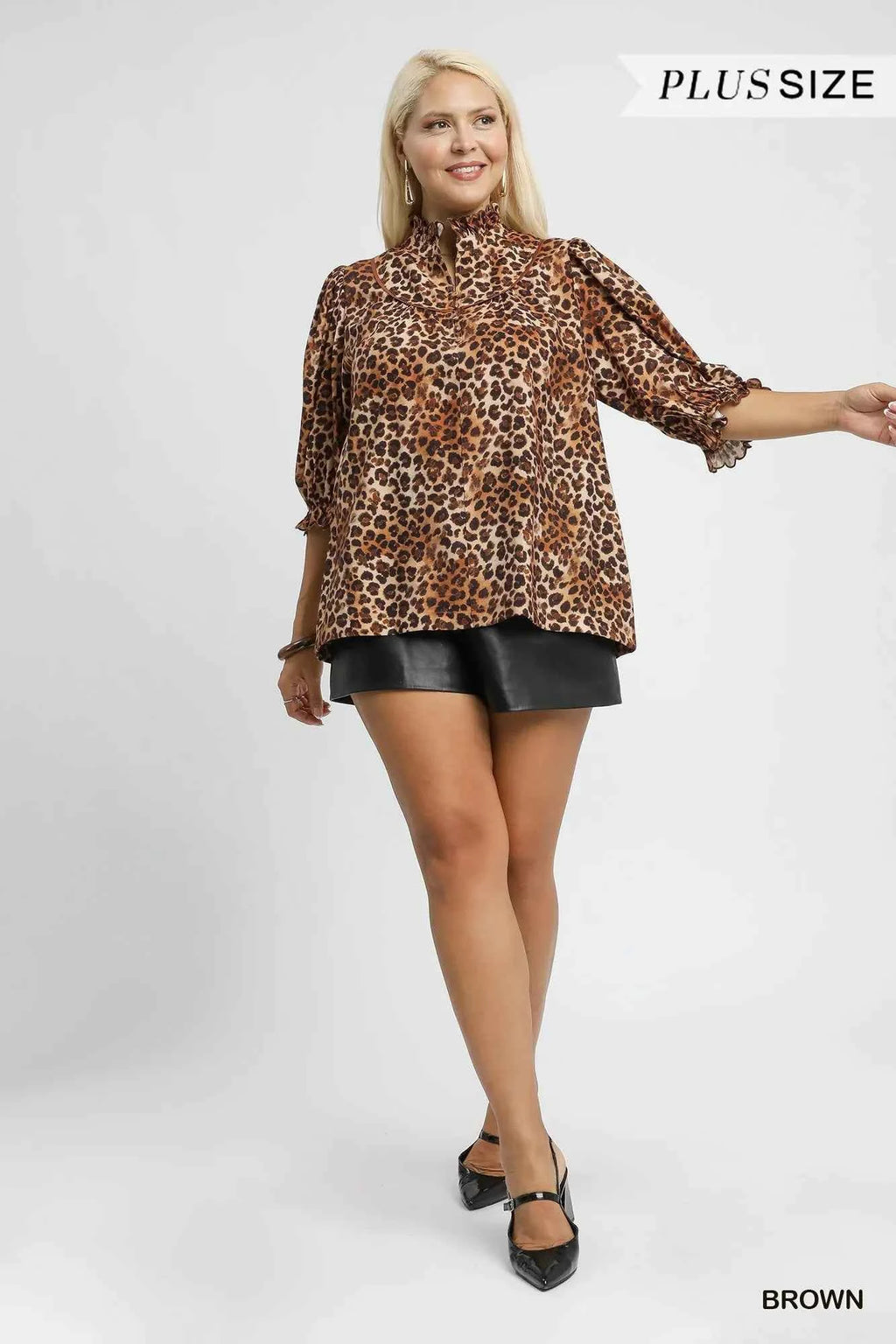 Umgee Full Size Leopard Print Ruffle Neck Blouse Plus Size acc28b42-05b9-4174-b519-93ecc35c364b-Max-Origin