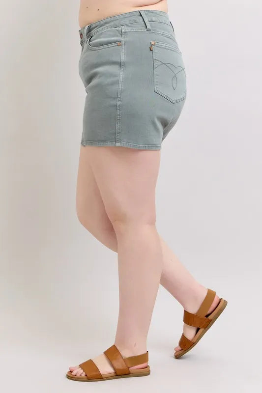 Judy Blue Full Size Hw Garment Dyed & Back Pkt Embroidery Shorts Plus Size acc491b7-62c3-42b8-83c4-c714e9d68c03-Max-Origin