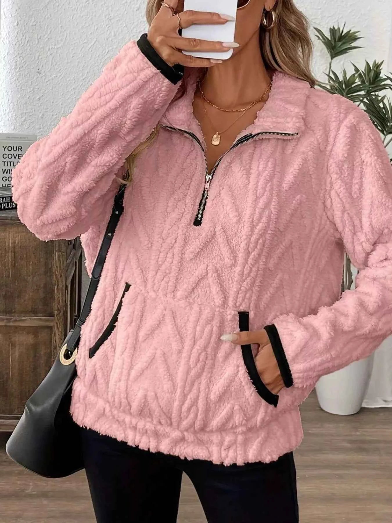 Full Size Half Zip Kangaroo Pocket Sweatshirt Plus Size acca3f8a-3ddc-4e08-8b2b-41b3b669f602-Max-Origin