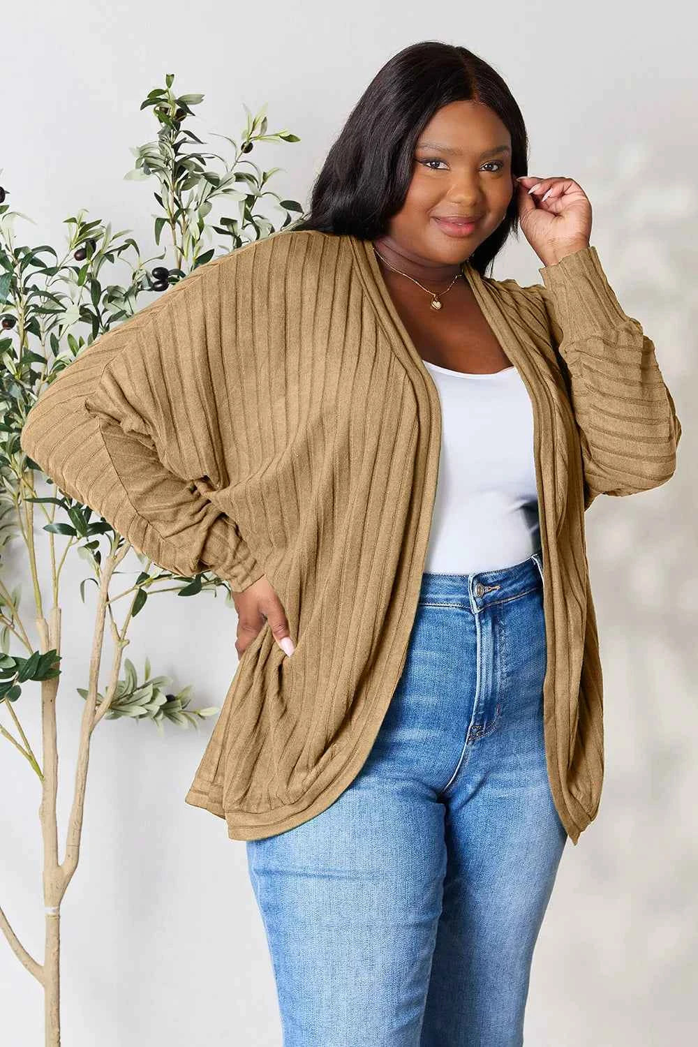 Basic Bae Full Size Ribbed Cocoon Cardigan accc5567d4cc40da9934cb2828d08b35-Max