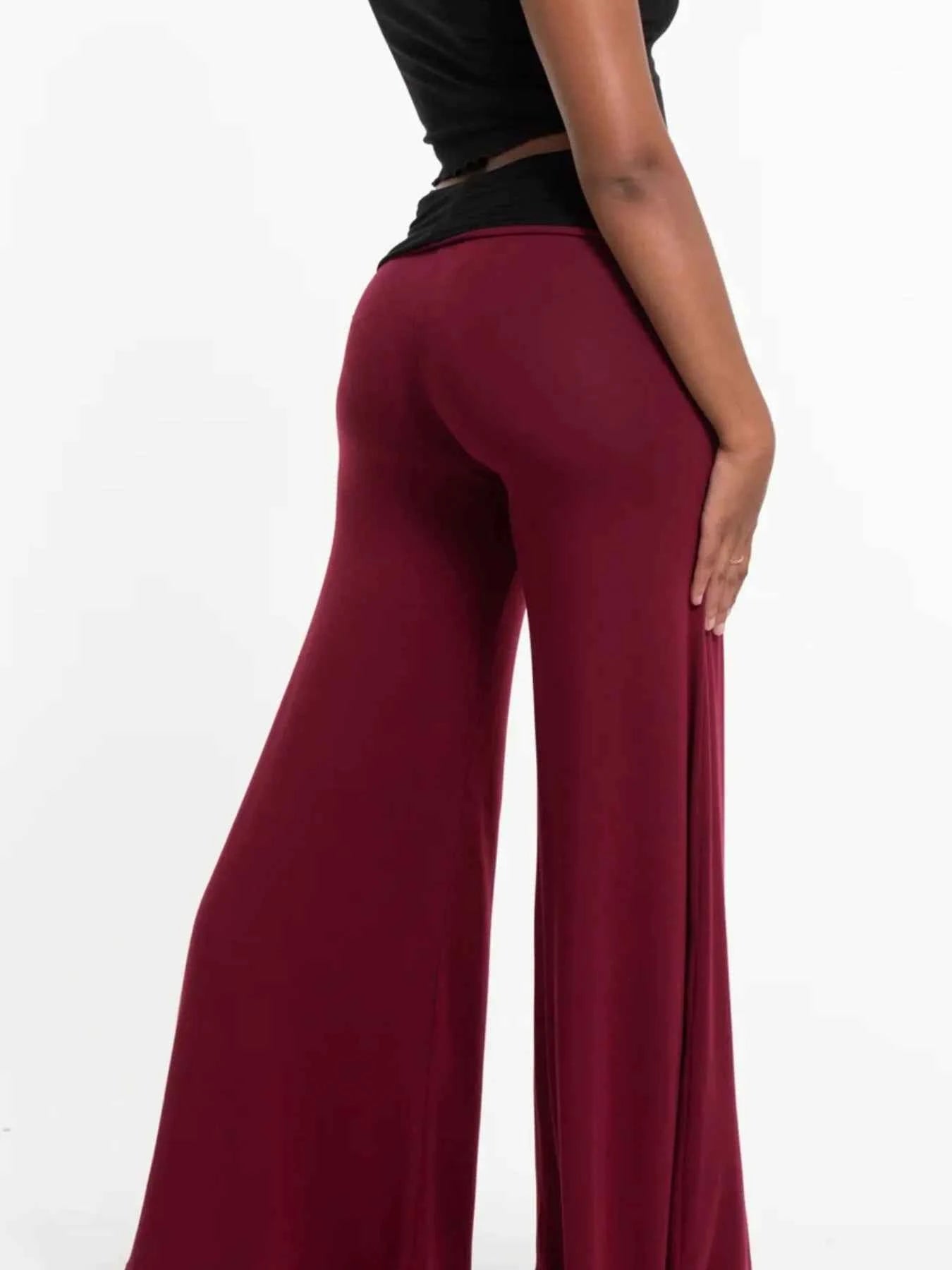 High Waisted Wide Leg Yoga Pants with Contrast Waistband