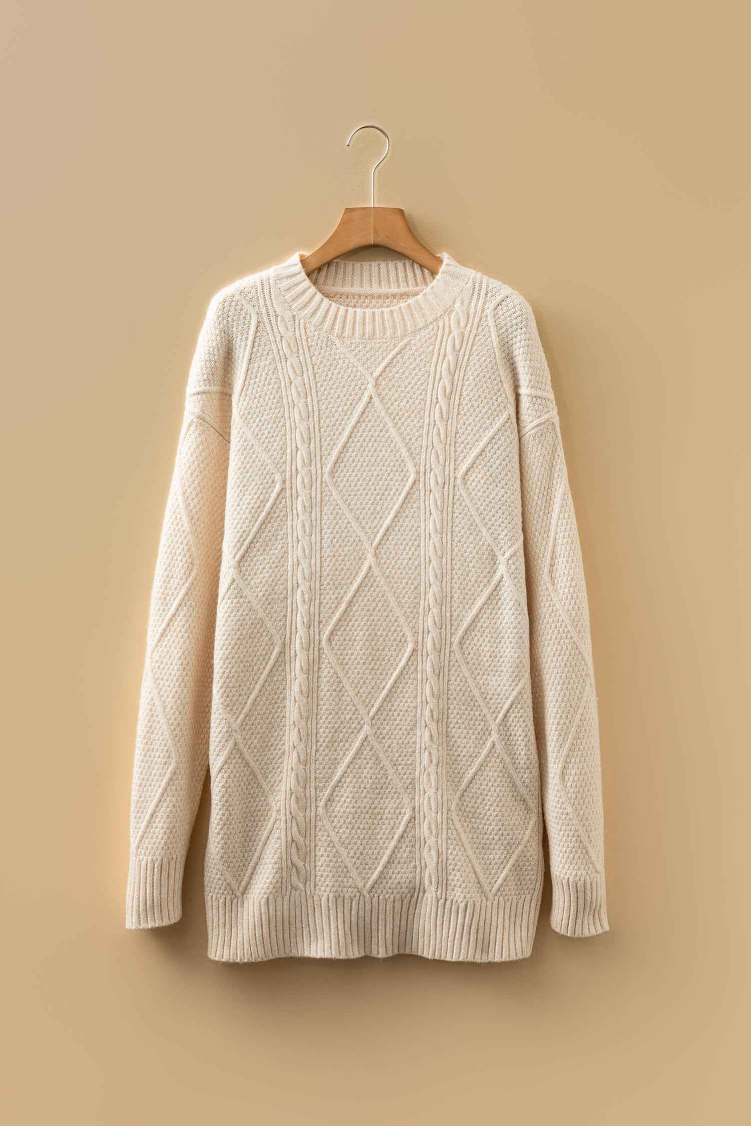 Oatmeal Cable Knit Drop Shoulder Loose Fit Sweater Dress acce758c60efaf74