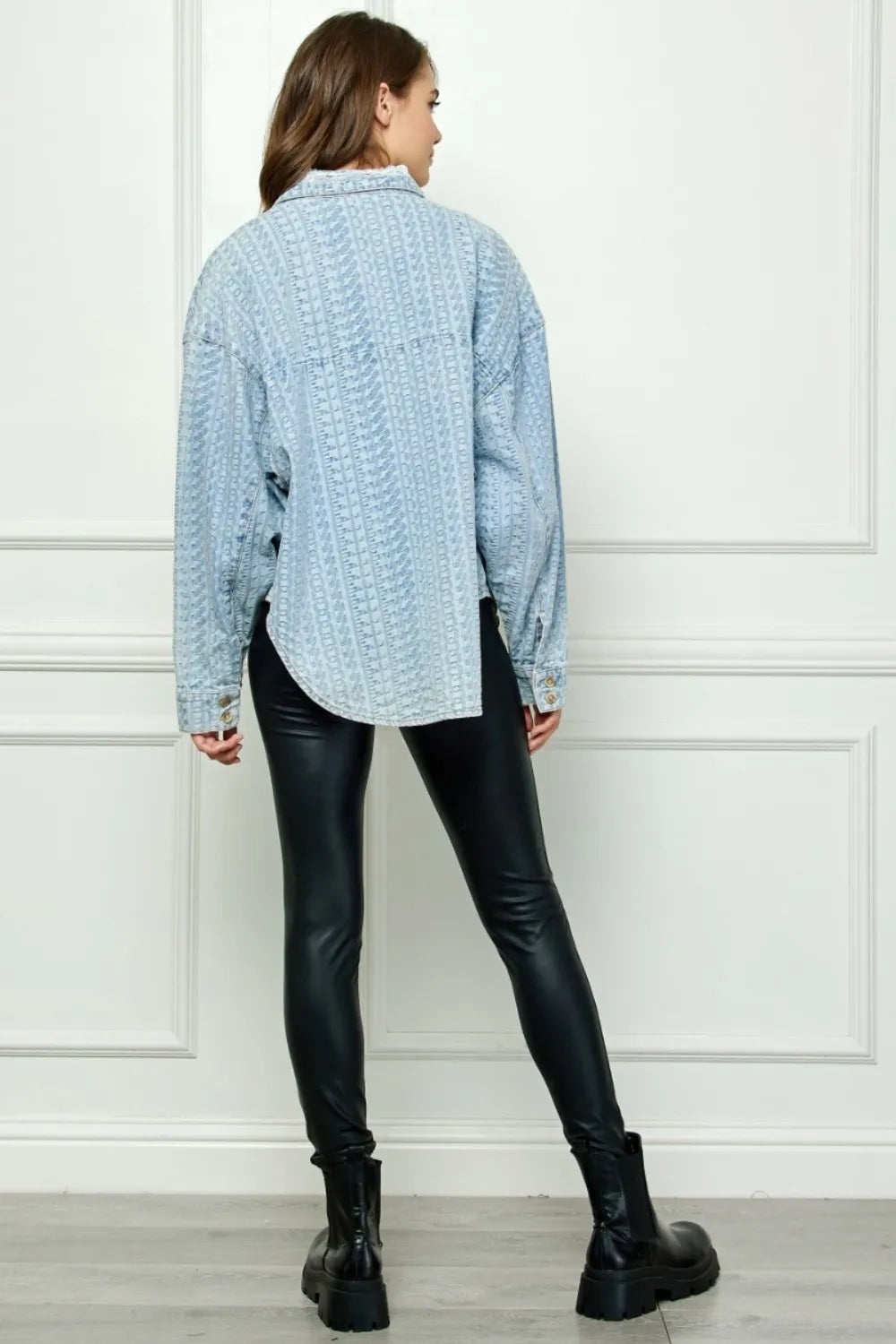 Veveret Button Up Dropped Shoulder Denim Top acd18fc1-cc2b-4455-ac80-5e5fad906b9e-Max