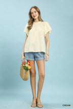 Umgee Textured Gauze Ruffle Neck Boho Top acd1fbe9-5b17-41b4-af04-ad72da5ce23a-Max