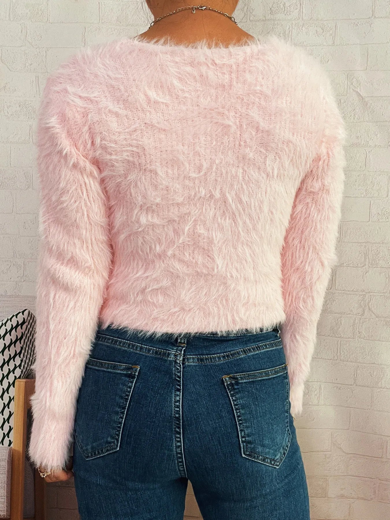 Fuzzy Heart Shape Button-Up Cardigan acd1ff963f8140a0a907d404eb61317c-Max-Origin