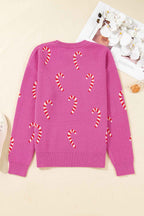 Sachet Pink Christmas Candy Cane Drop Shoulder Sweater acd7d46aff33369d