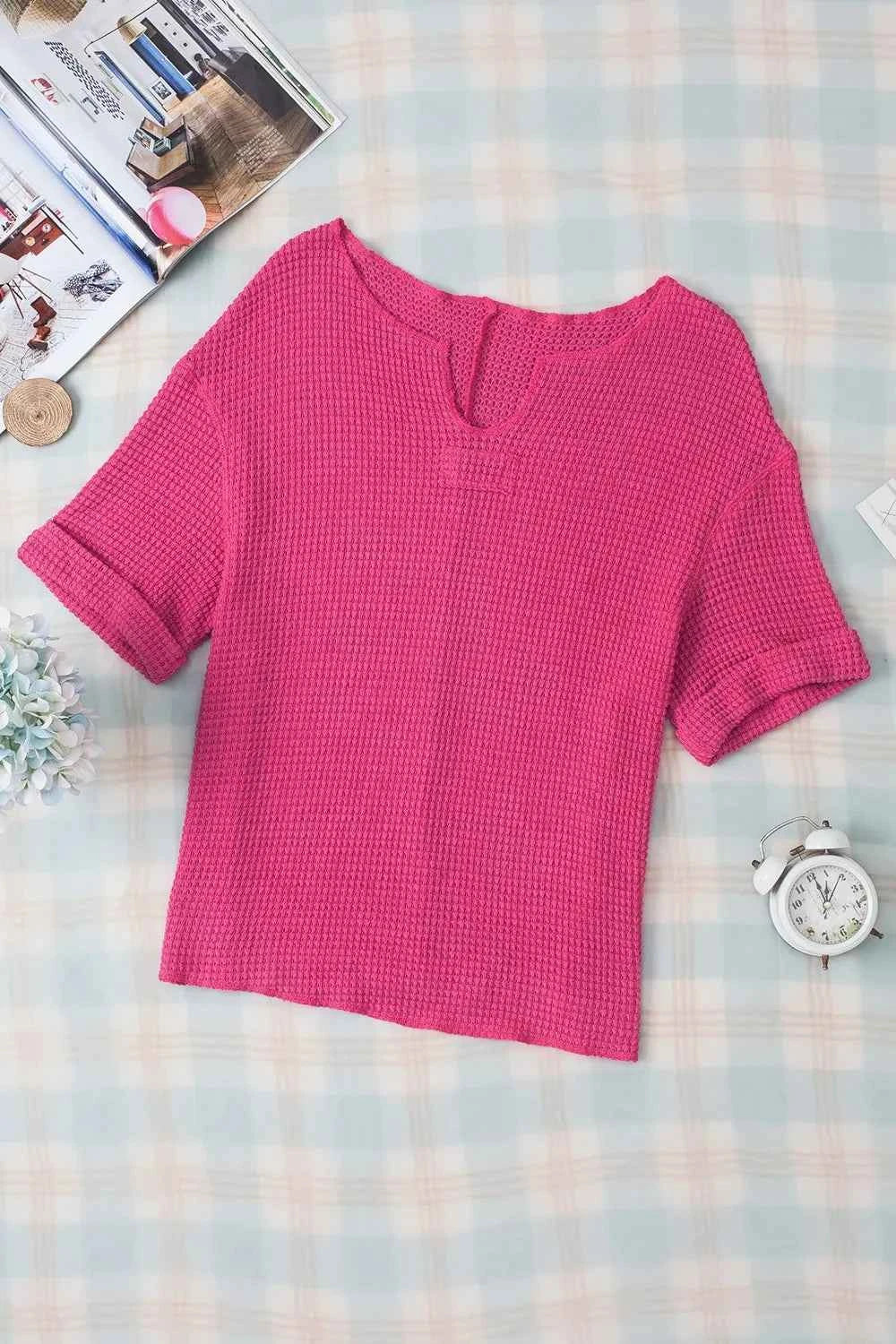 Textured Cuffed Short Sleeve Top ace2e4b8-02cf-4d55-bfe3-13ef49ffa13a-Max